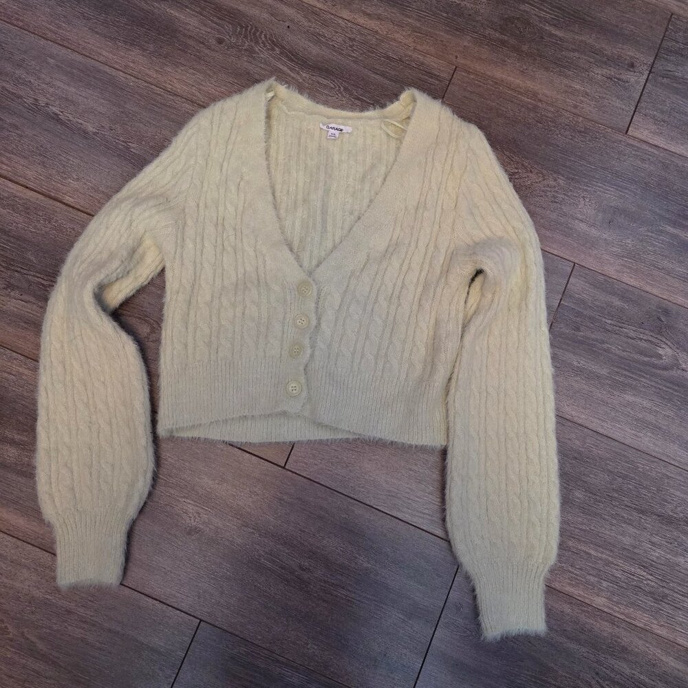 Garage light green fuzzy cardigan